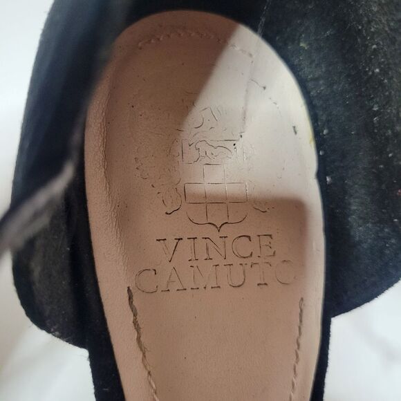 Vince Camuto Akido Leather Platform T-Strap Heels Gunmetal and Black Suede - Picture 8 of 16